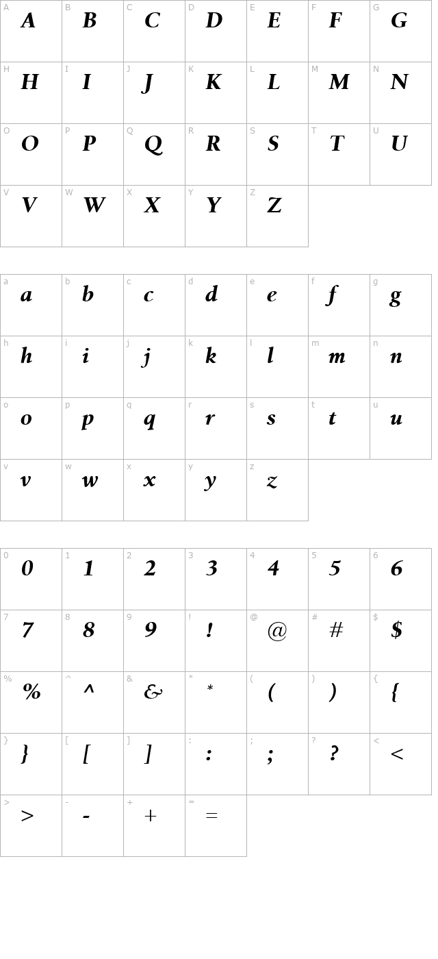 Birka BoldItalic character map