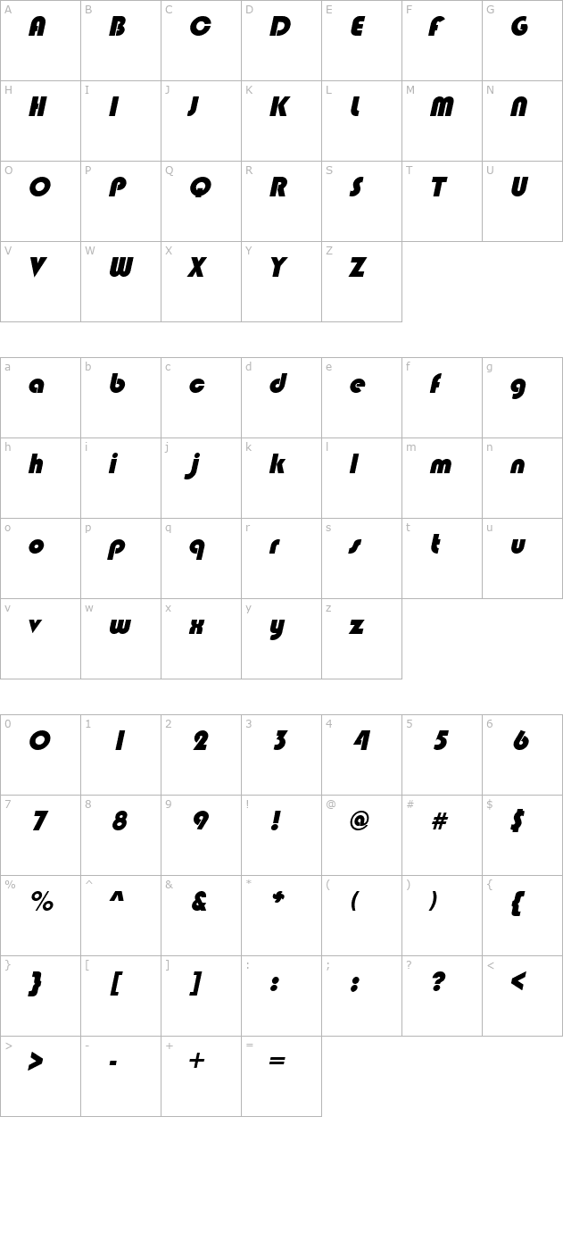 Blimpo Italic character map