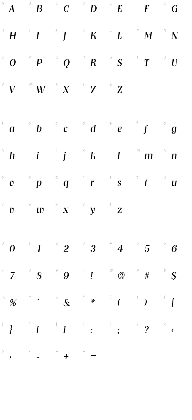BobBecker Italic character map