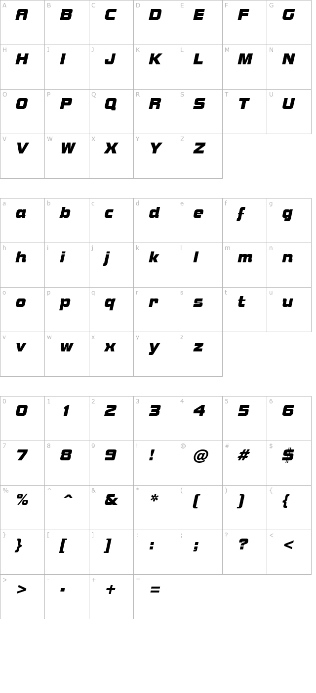 Bolster Italic character map