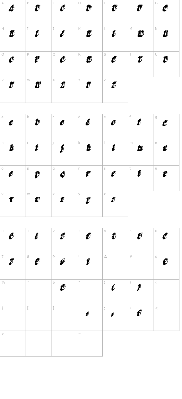 BoopShadow Bold Italic character map