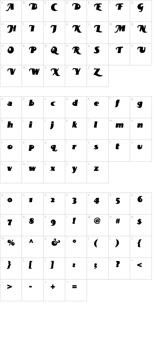 BottleKaps Swash Italic character map