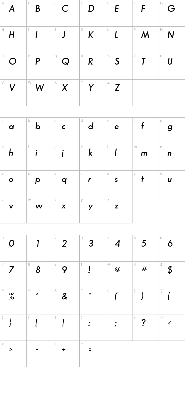 Bougan SSi Semi Bold Italic character map