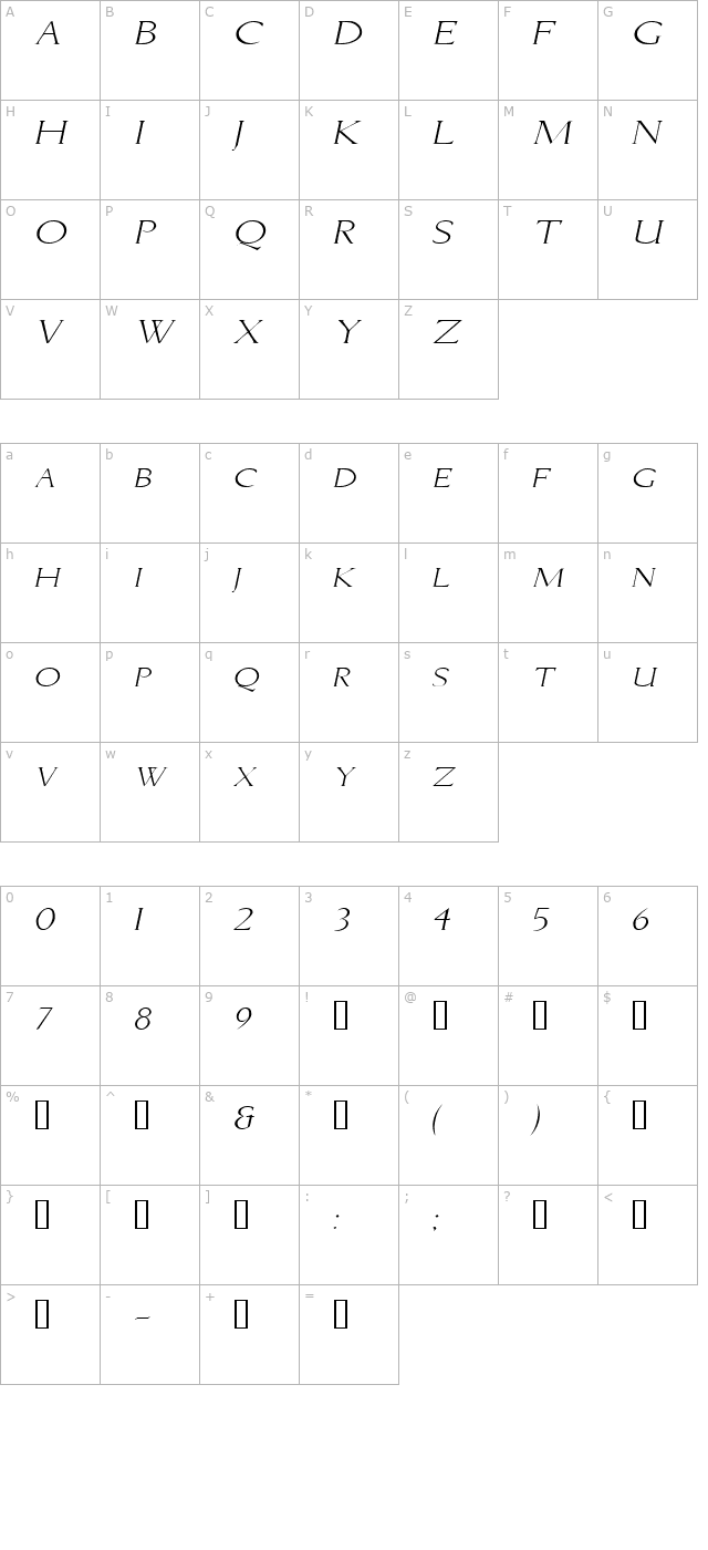 briceextended-italic character map