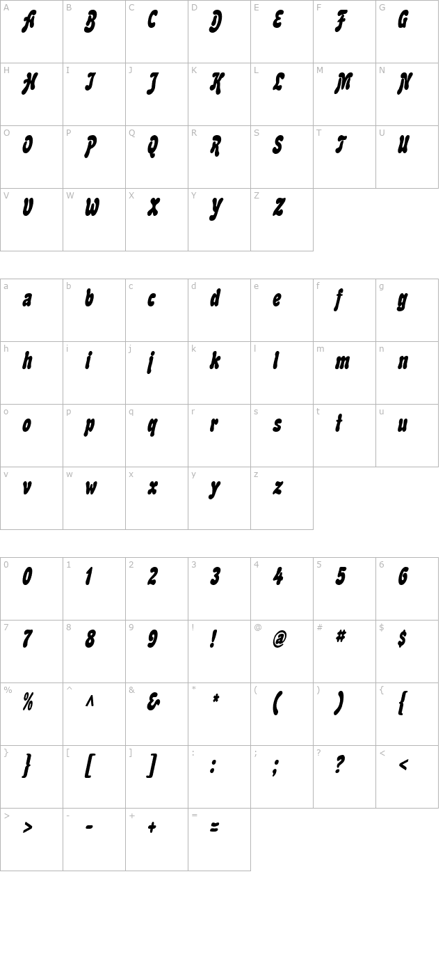 BubbleSoftCondensed Italic character map