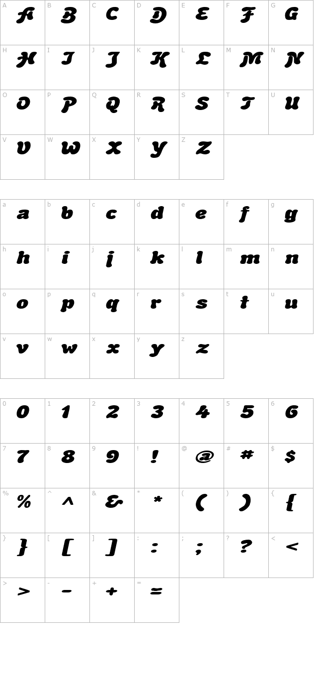 BubbleSoftExtended Italic character map
