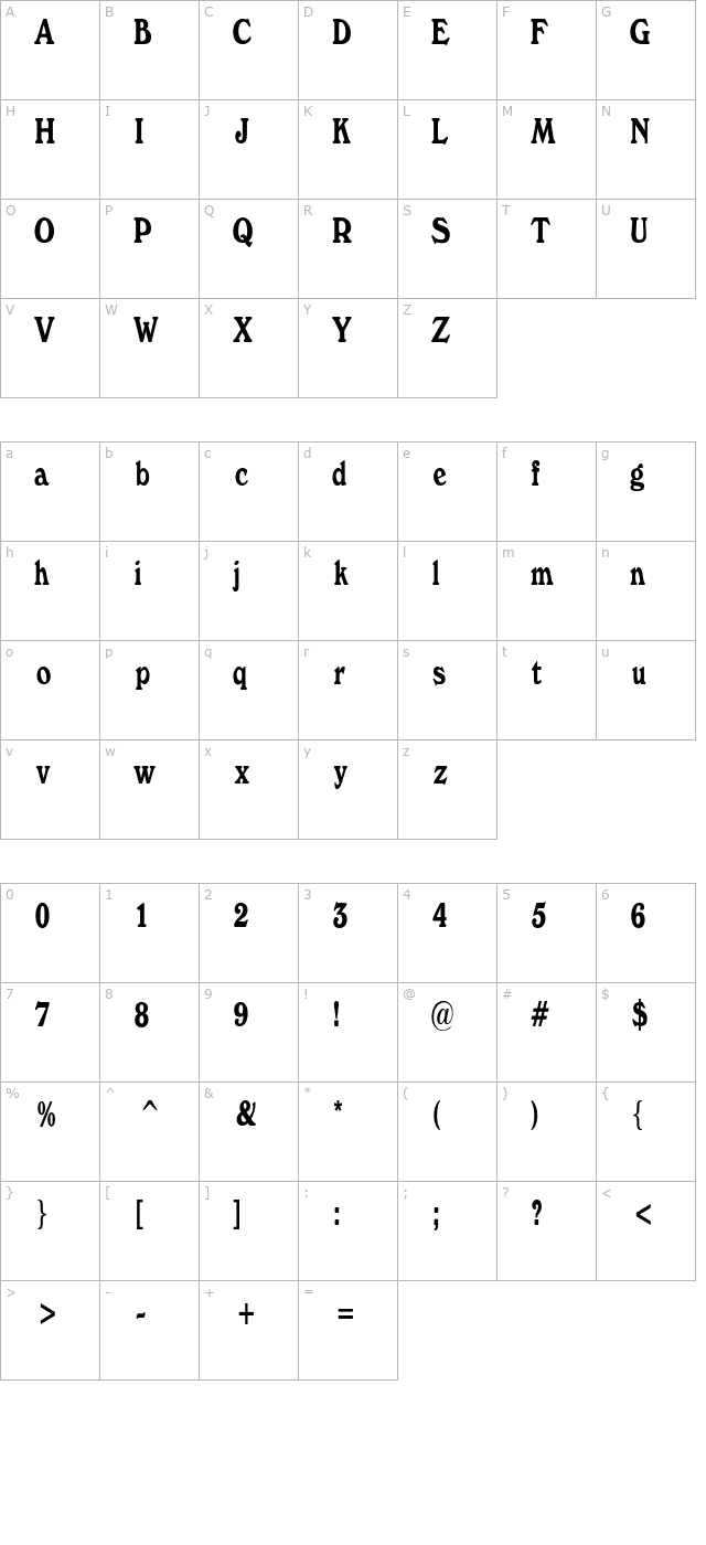 BuckinghamCondensed character map