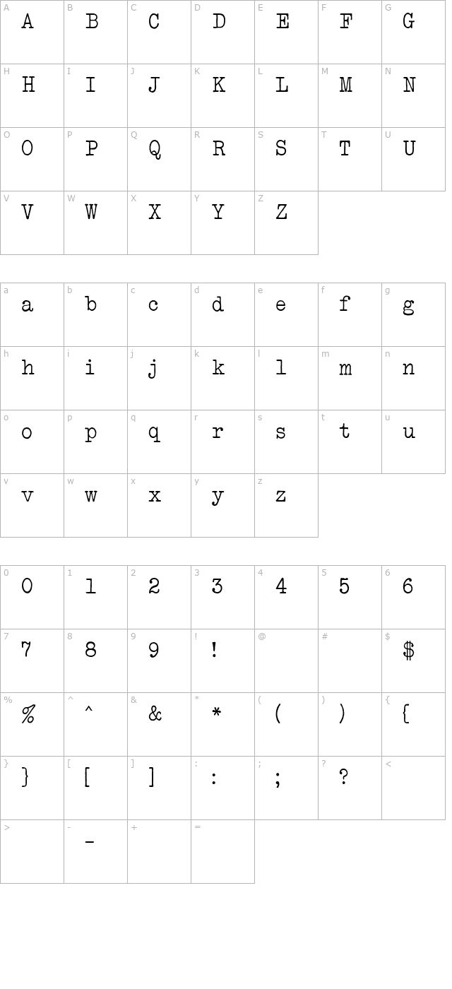 bulletin-typewriter-mn character map