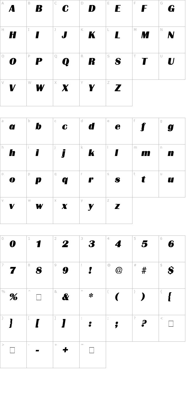 Burin Display SSi Italic character map