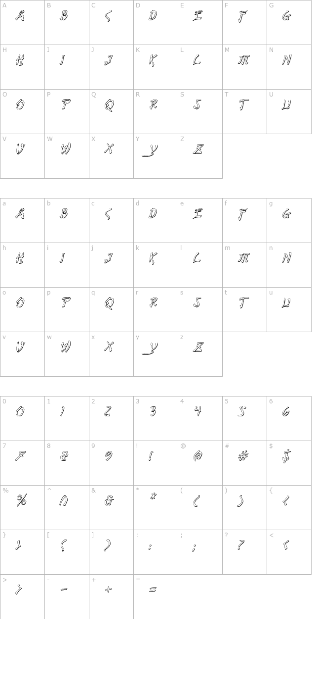 Bushido Shadow Italic character map