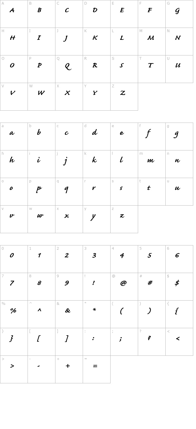 Caflisch Script Bold character map