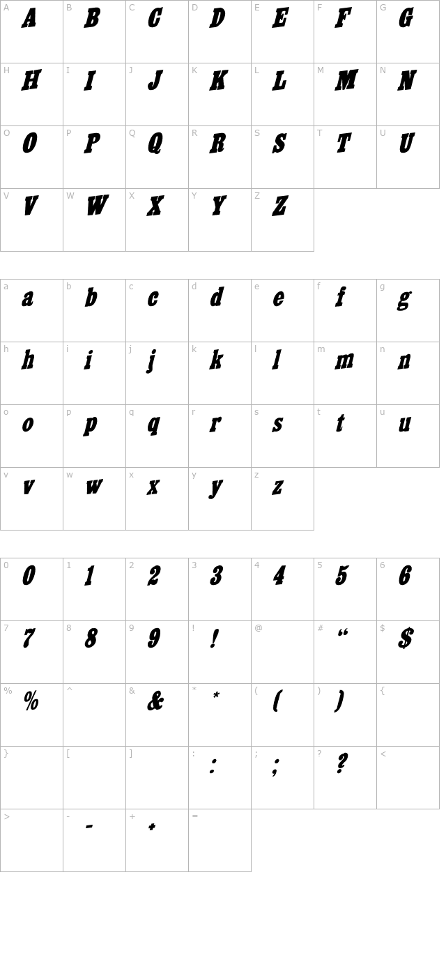CairoExtendedItalic Italic character map