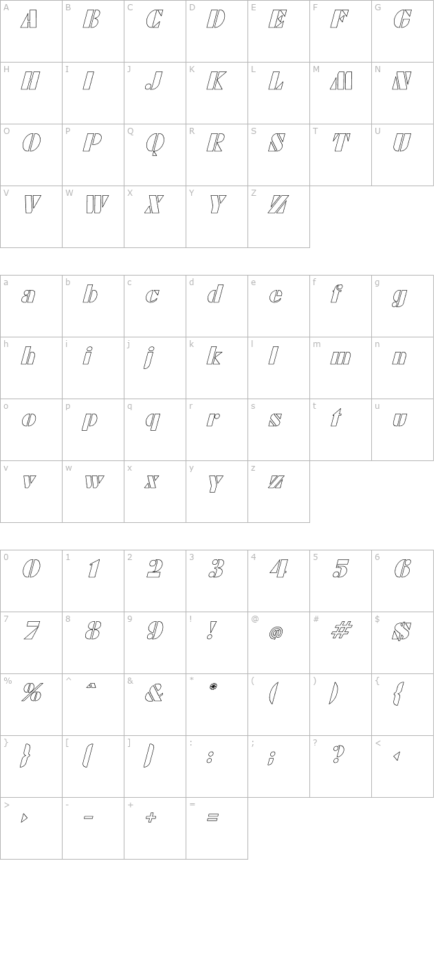 Calico Ho Italic character map