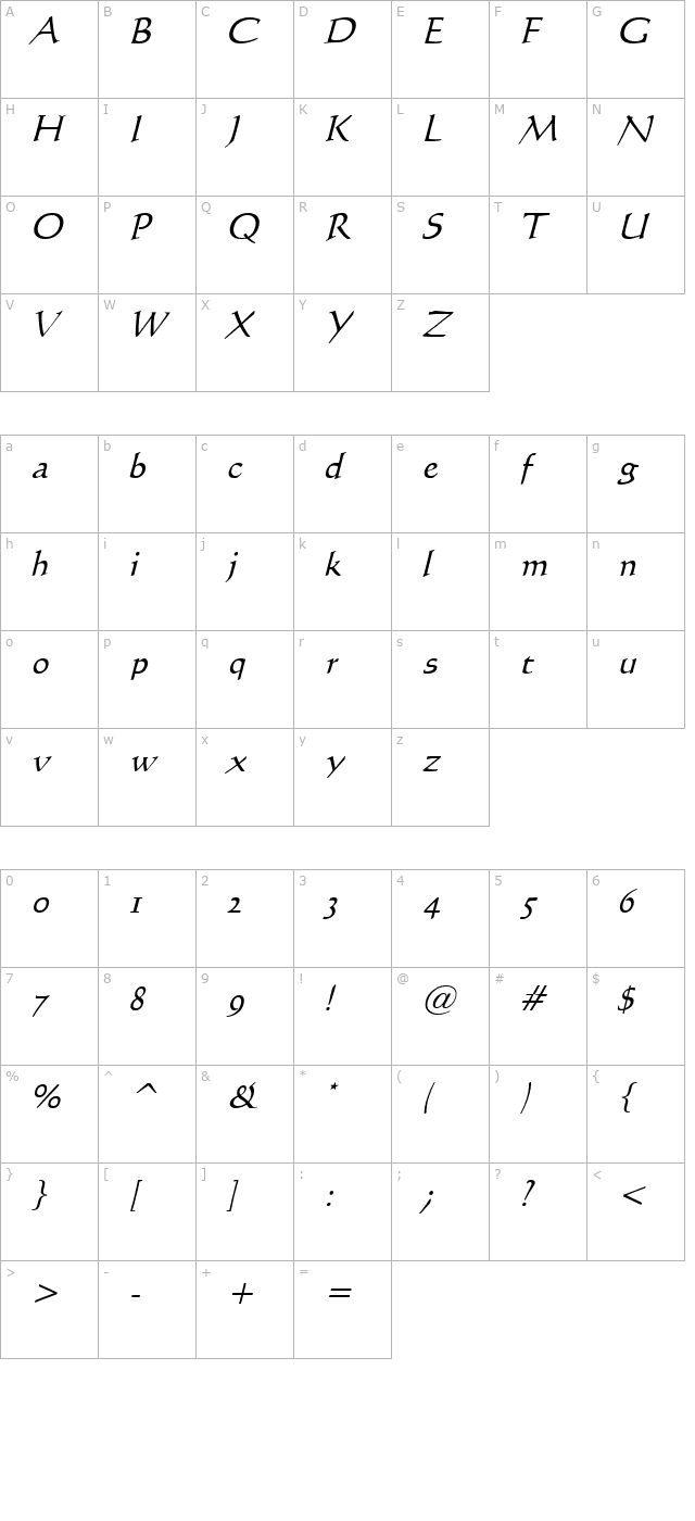 calli-109-italic character map