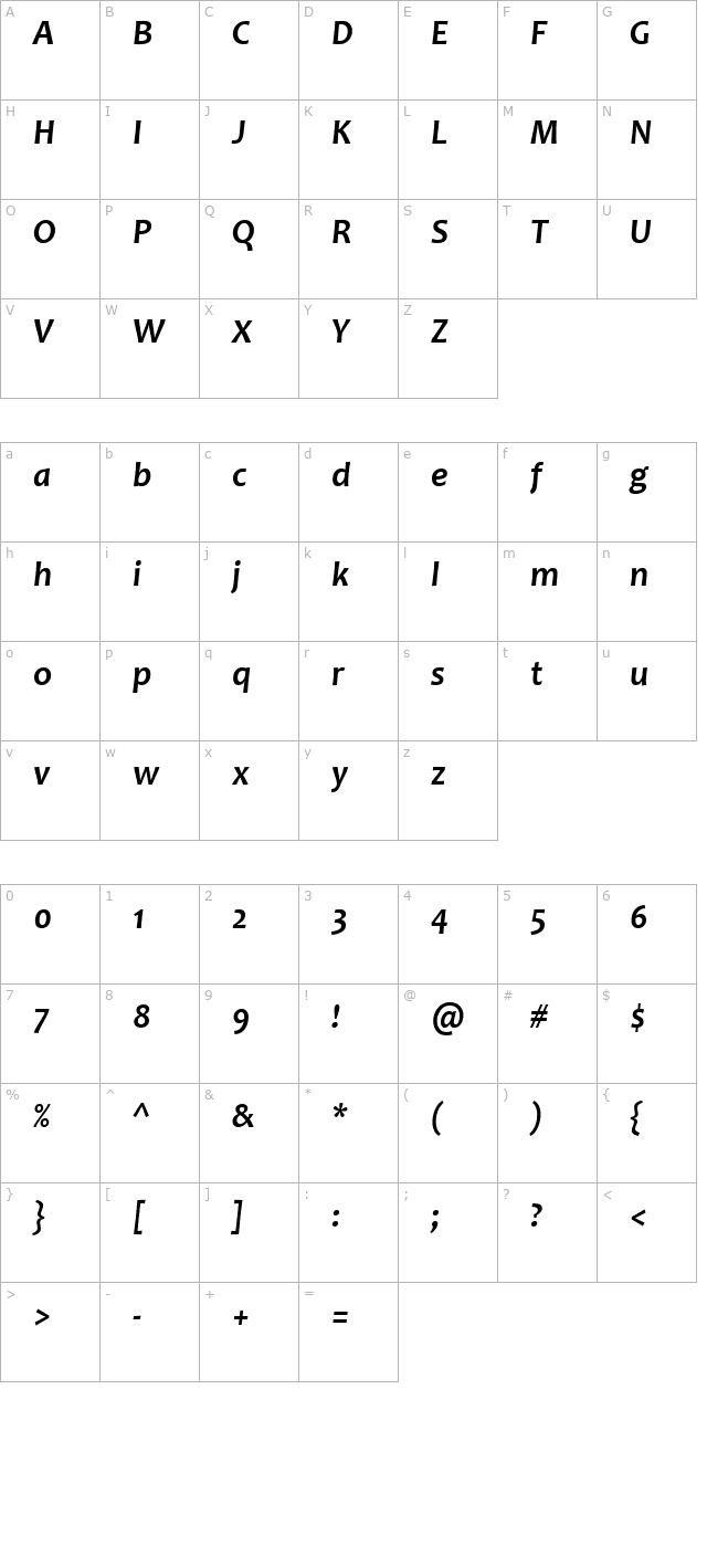 Candara Bold Italic character map