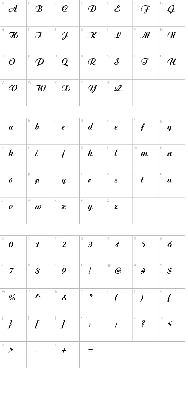 Candia Script Ssk Bold character map