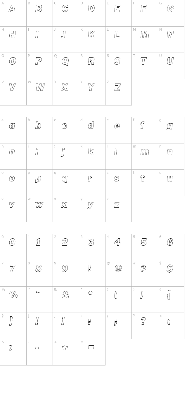 CarlBeckerOutline-Heavy-Italic character map