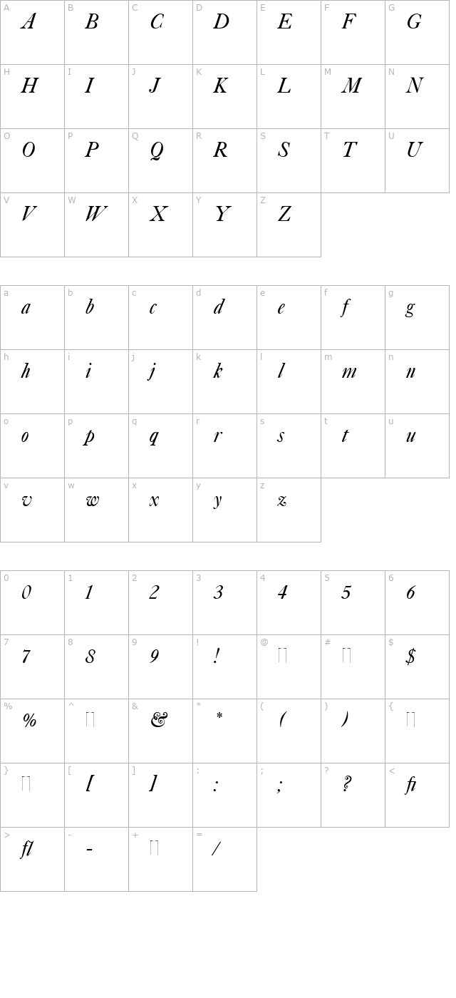 caslon-italic-plain character map