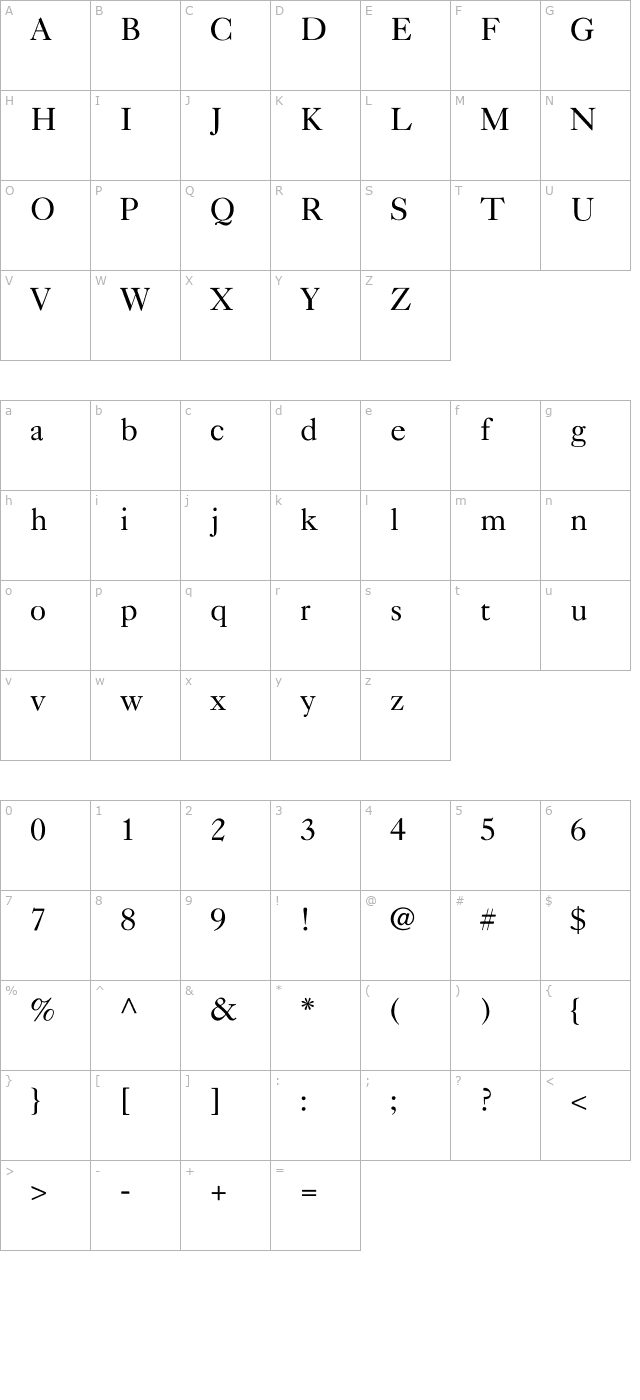 Caslon-Normal character map