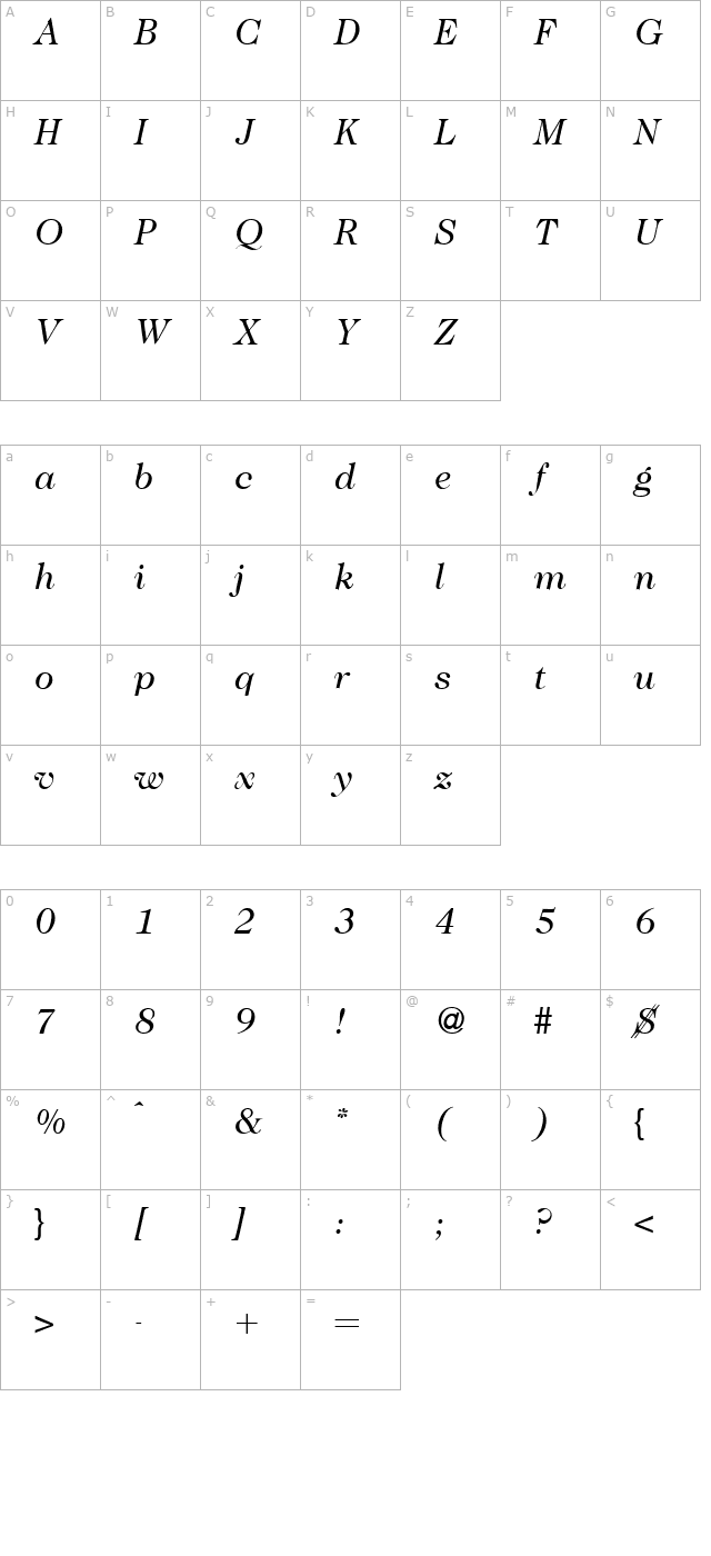 Caslon335-RegularItalic character map