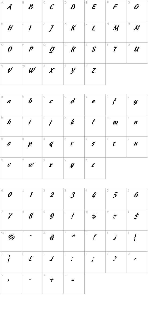 cassia-italic character map