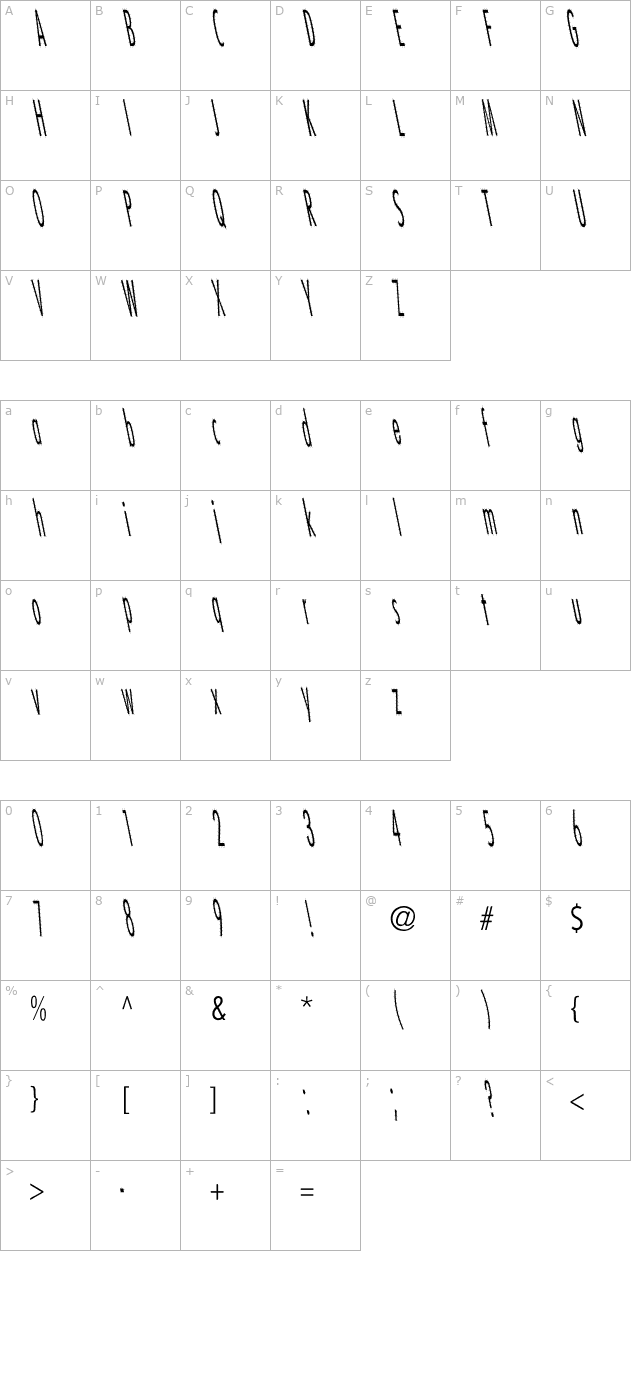 catscratch-thin-rev-italic character map
