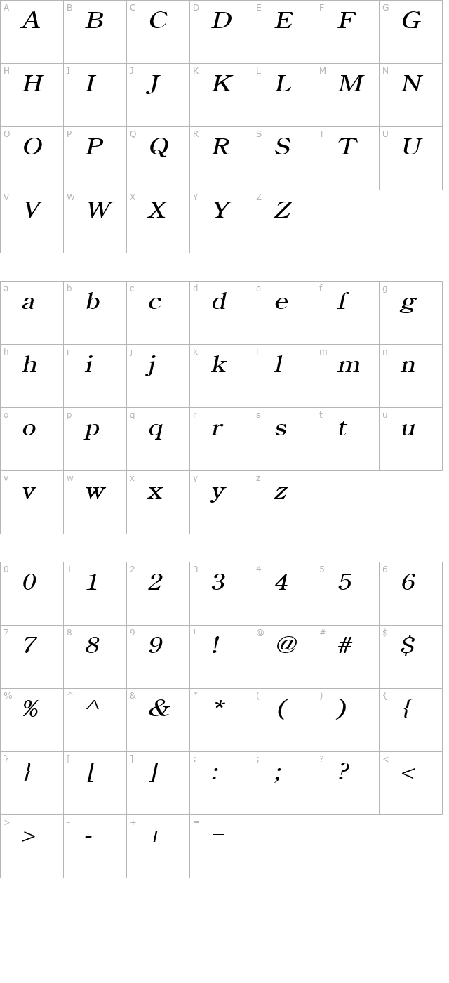 cento-wide-italic character map