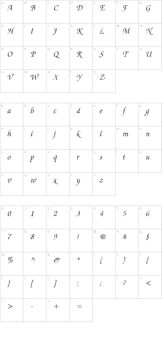 chancery-script-light-ssi-light-italic character map