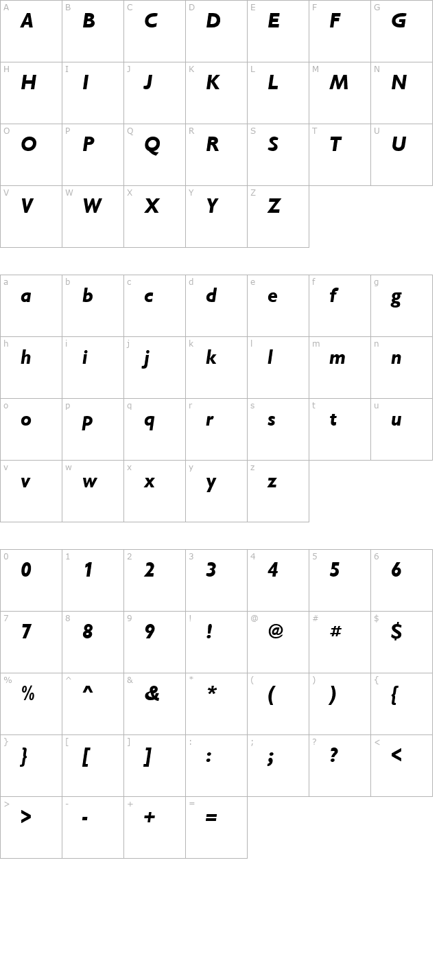 Chantilly Bold Italic character map