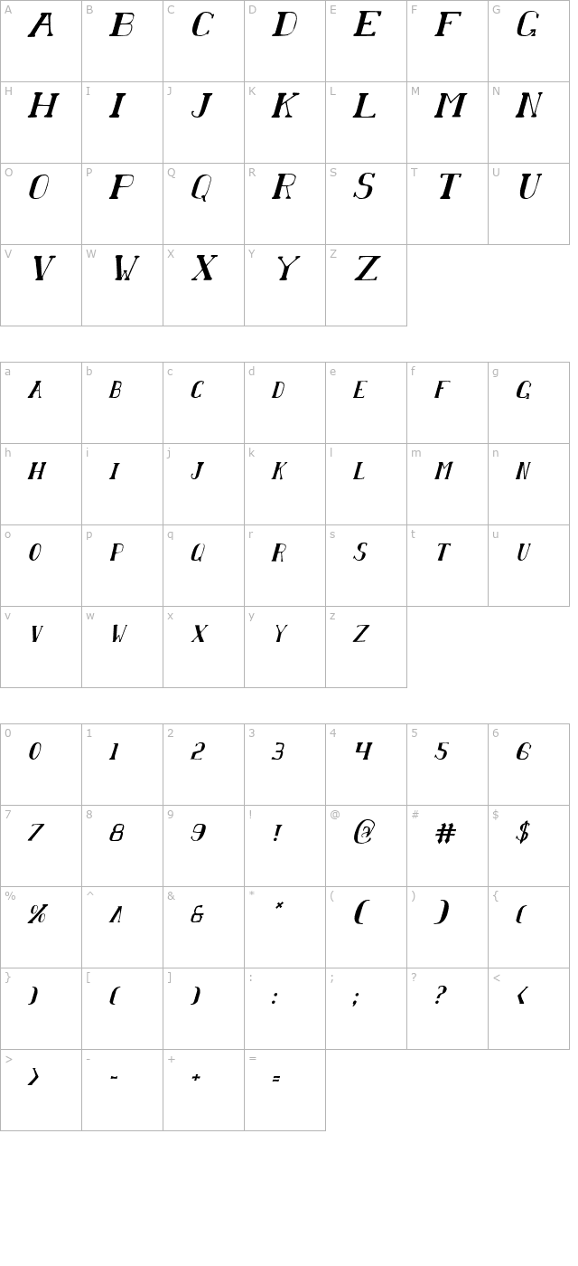 chardin-doihle-condensed-italic character map