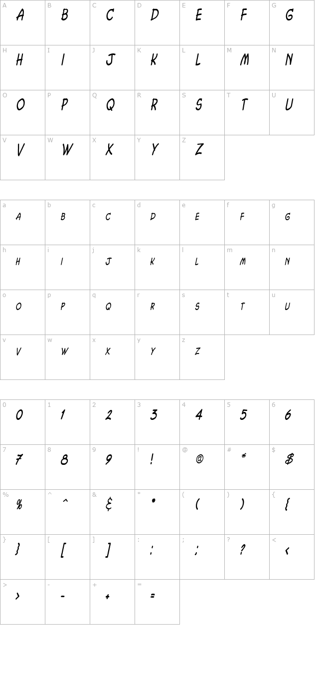 Chasm Thin Italic character map