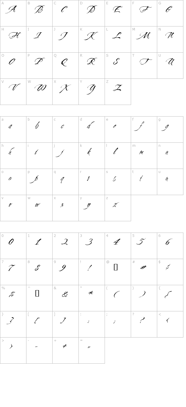 Cherish Font character map