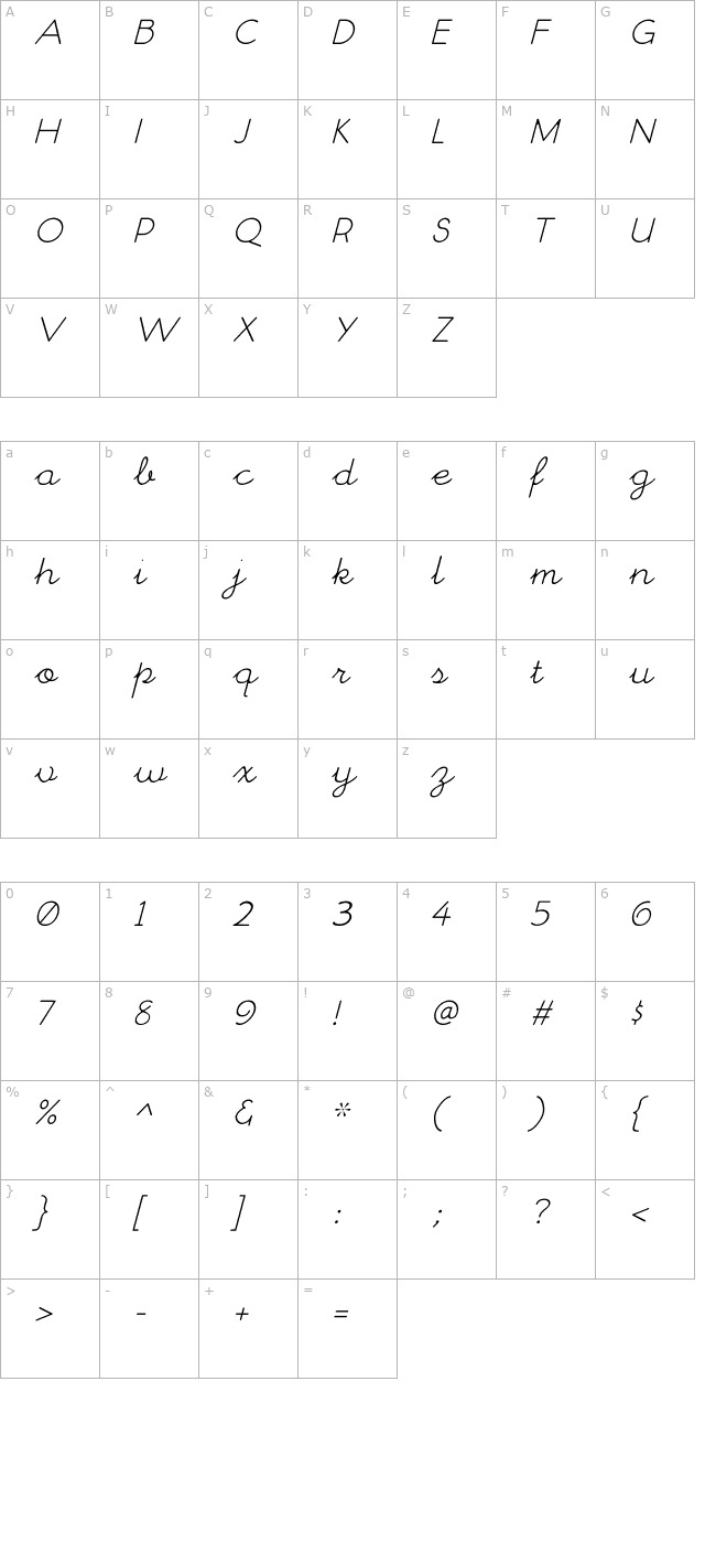 chitownscript-light-italic character map