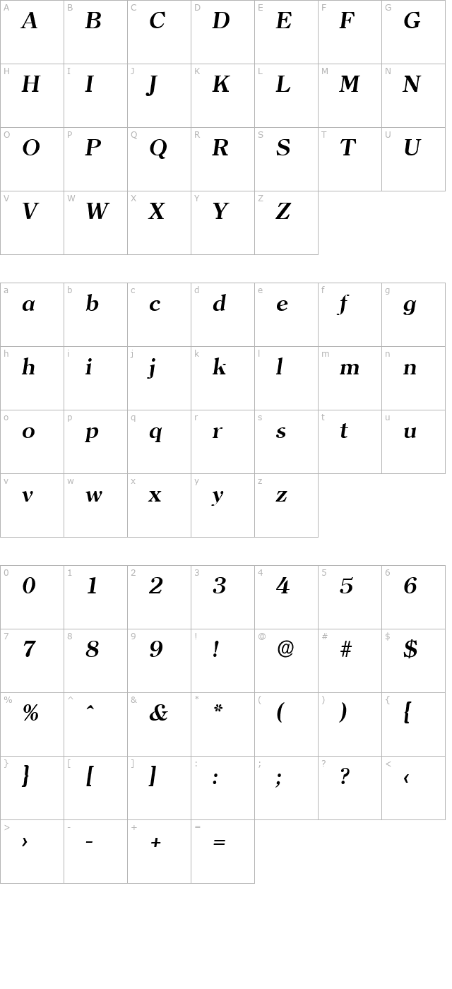 ChristianBecker Bold Italic character map