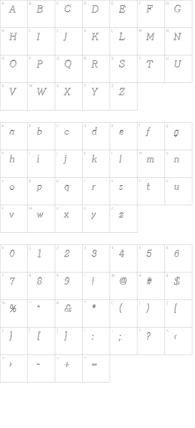 ChristianBeckerOutline-ExLight Italic character map