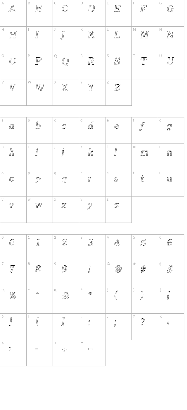 ChristianBeckerOutline Italic character map