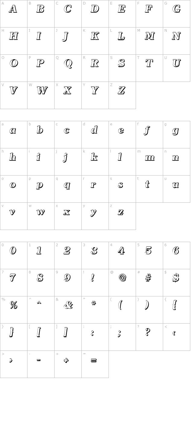 ChristianBeckerShadow-ExtraBold-Italic character map