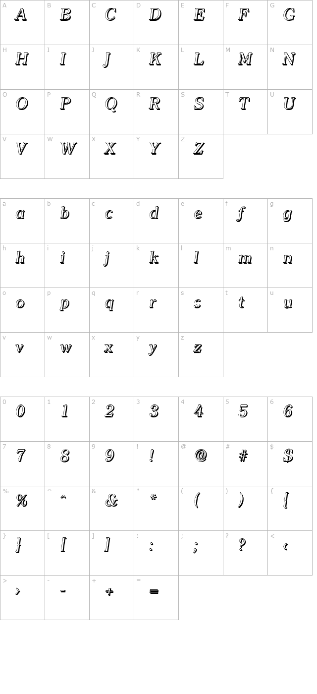 ChristianBeckerShadow-Italic character map
