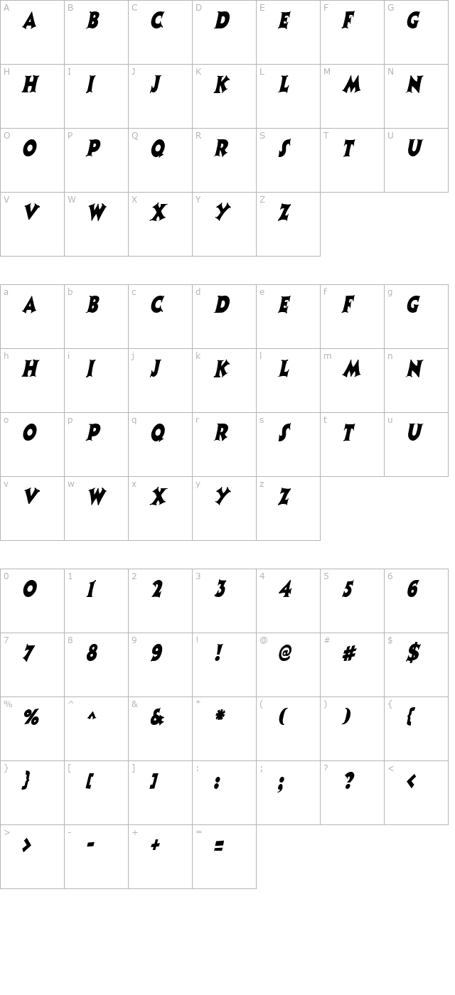 coasternarrow-italic character map