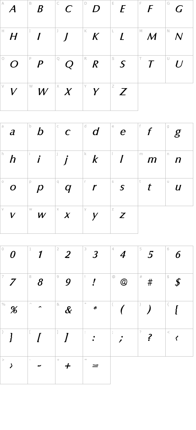 Columbia-Serial-Medium-RegularItalic character map