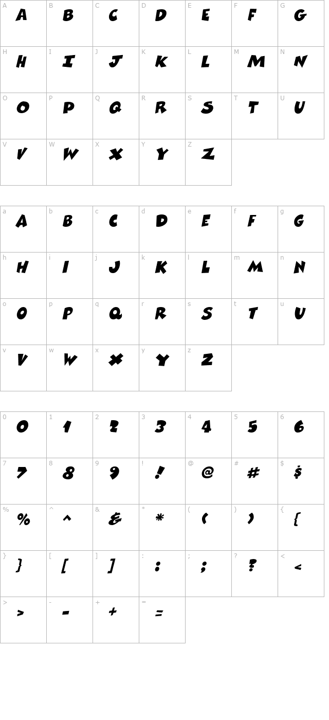 ComixHeavy Italic character map