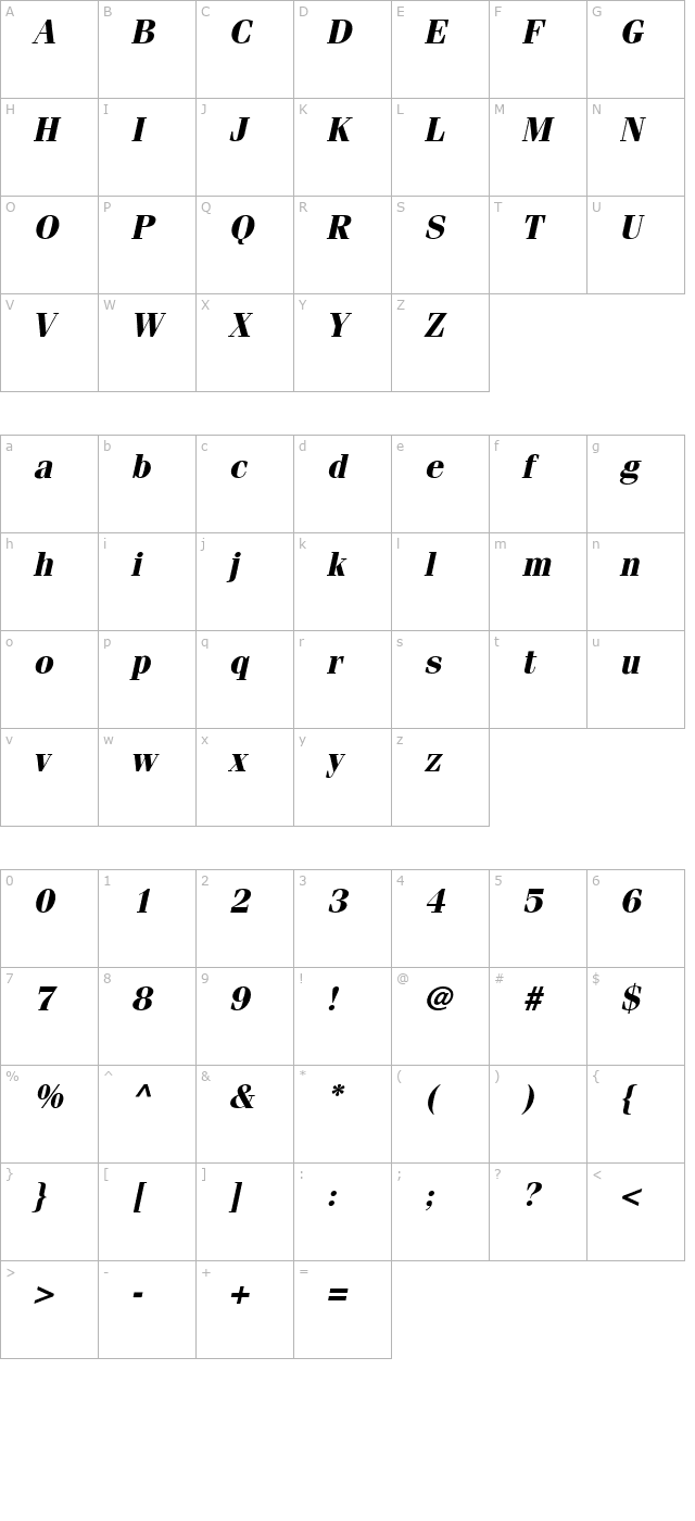Compendium SSi Bold Italic character map