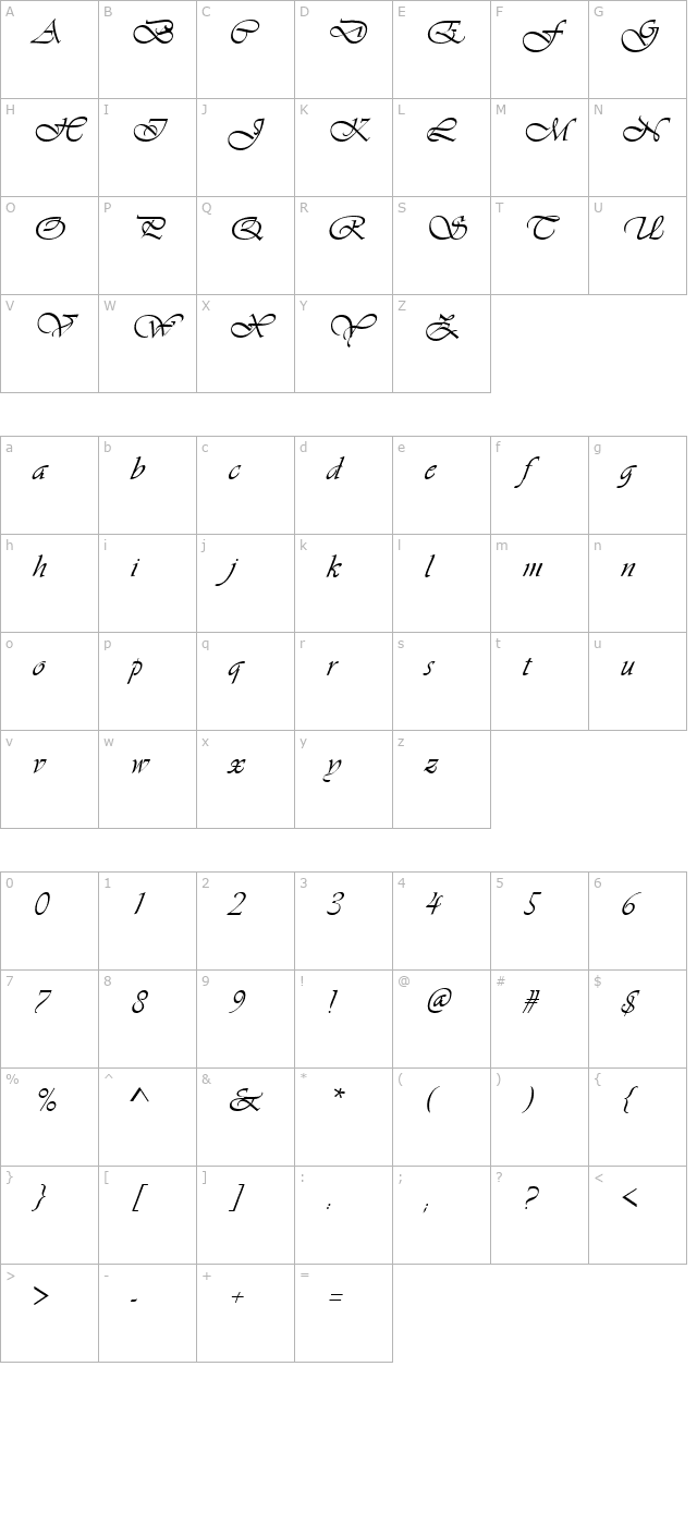 concerto-italic character map