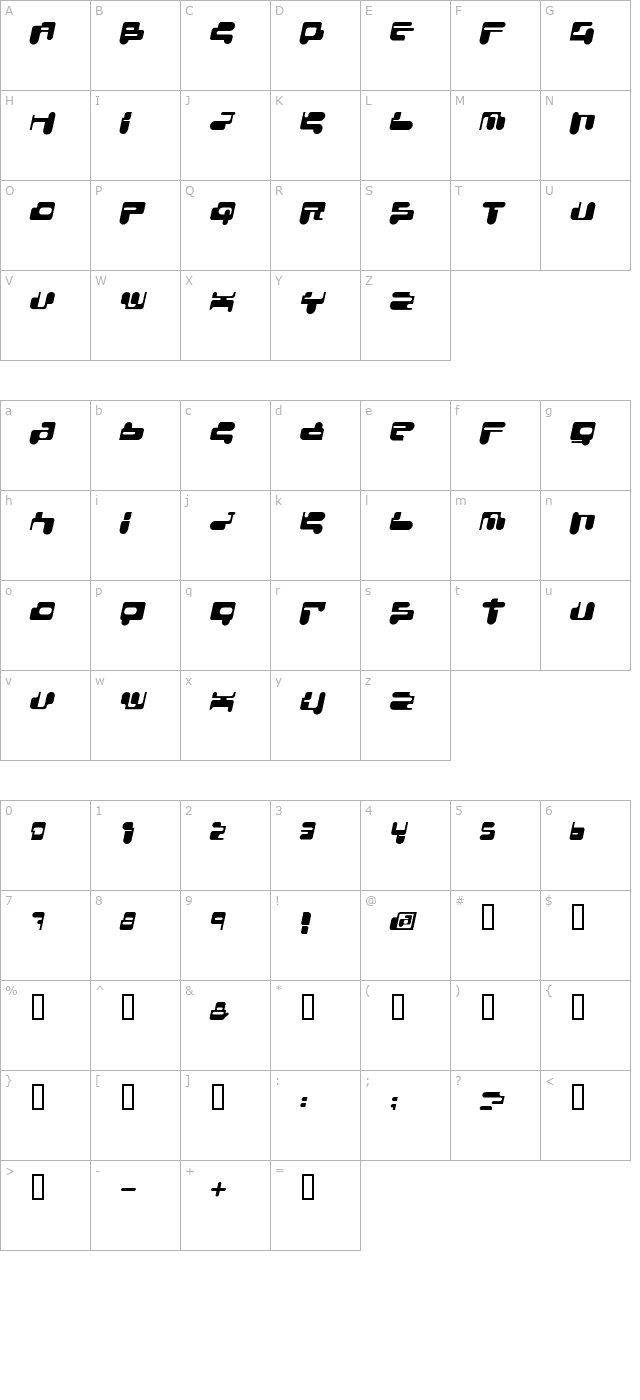 ConsoleRemix Italic character map