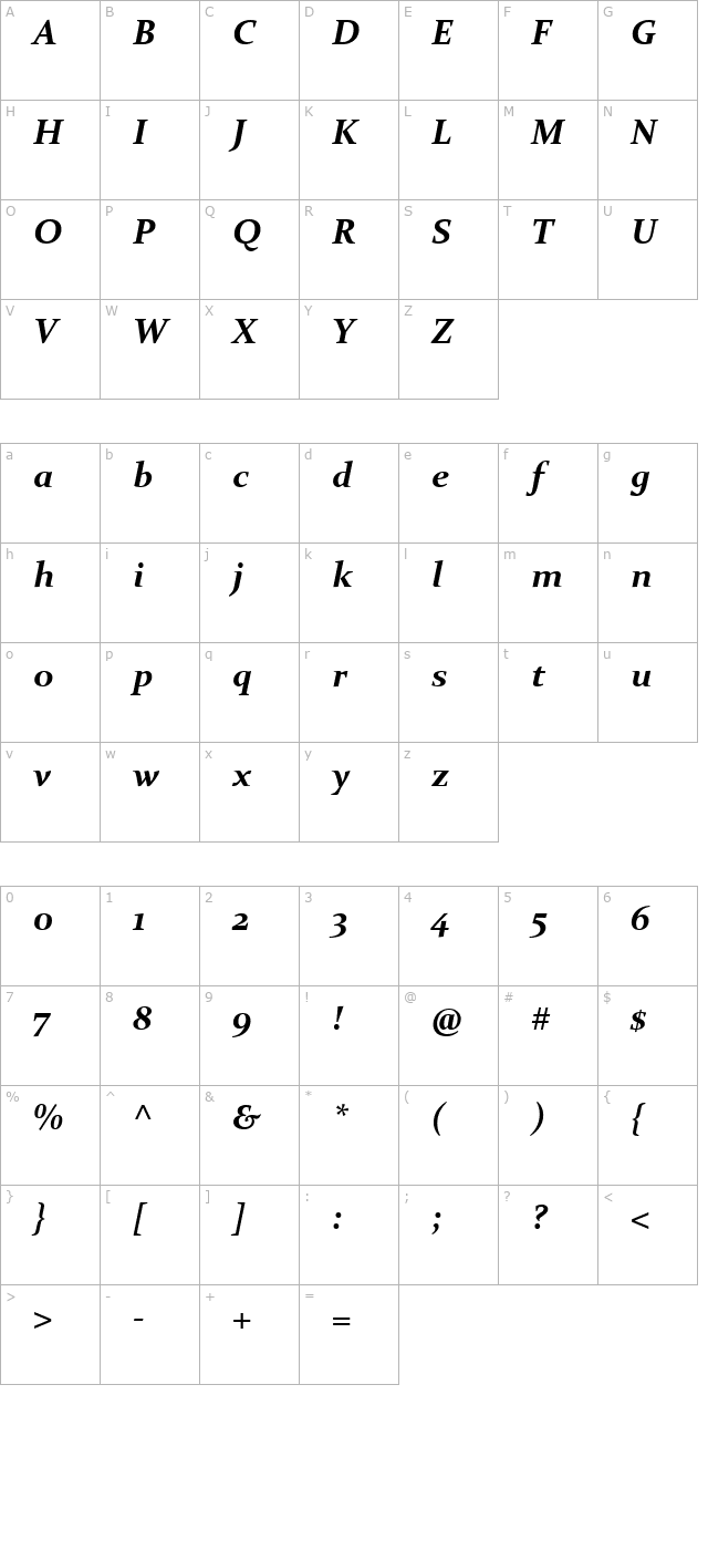 Constantia Bold Italic character map