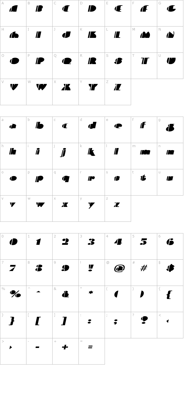 Contemporary BoldItalic character map