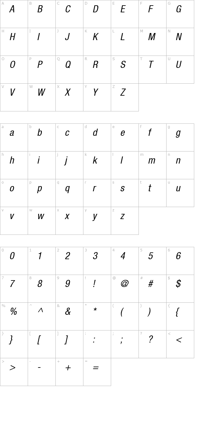context-reprise-condensed-ssi-condensed-italic character map
