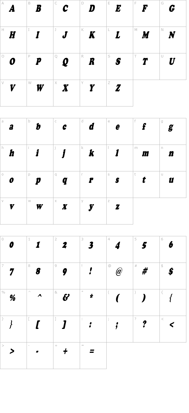 copperfieldcondensed-italic character map