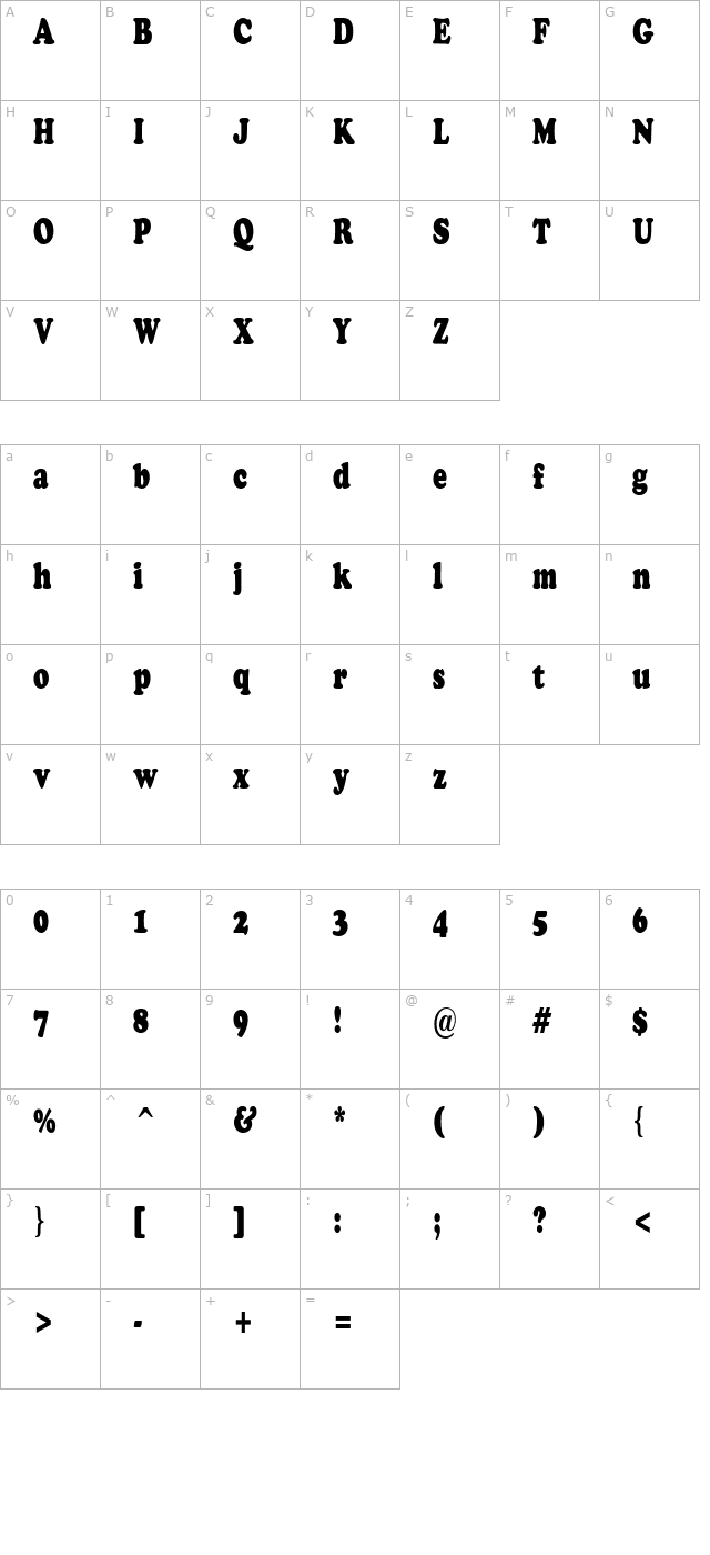 copperfieldcondensed character map