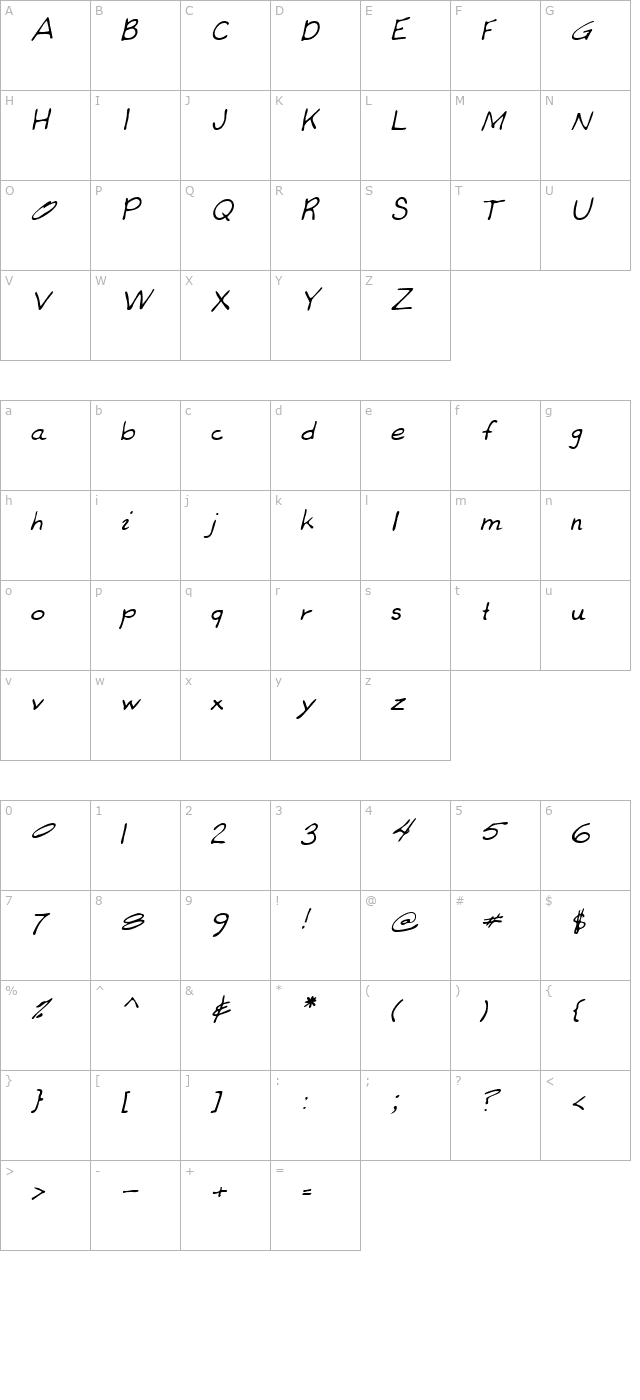 coreyshand-italic character map
